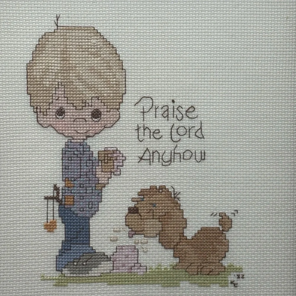 Precious Moments Cross‎ Stitch Framed VTG Christian Pictures W Sayings 1982 Hand